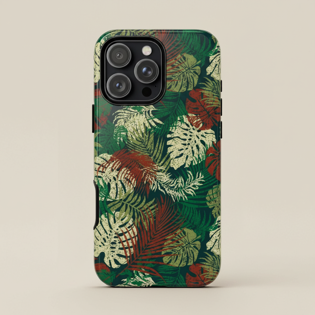 WOYC iPhone Tough Phone Case Tafatafa Greens for iPhone 17, glossy protective case with vibrant green design.