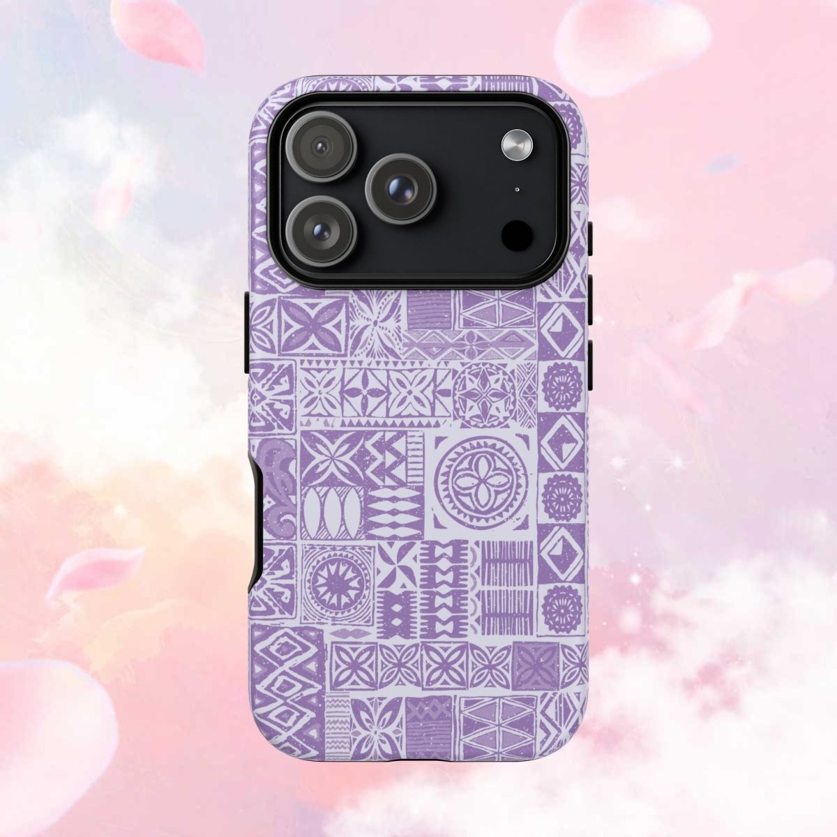 Lavender Elei tough phone case for iPhone 17, glossy finish, durable protective cover by Printify for AU, NZ, and USA markets.