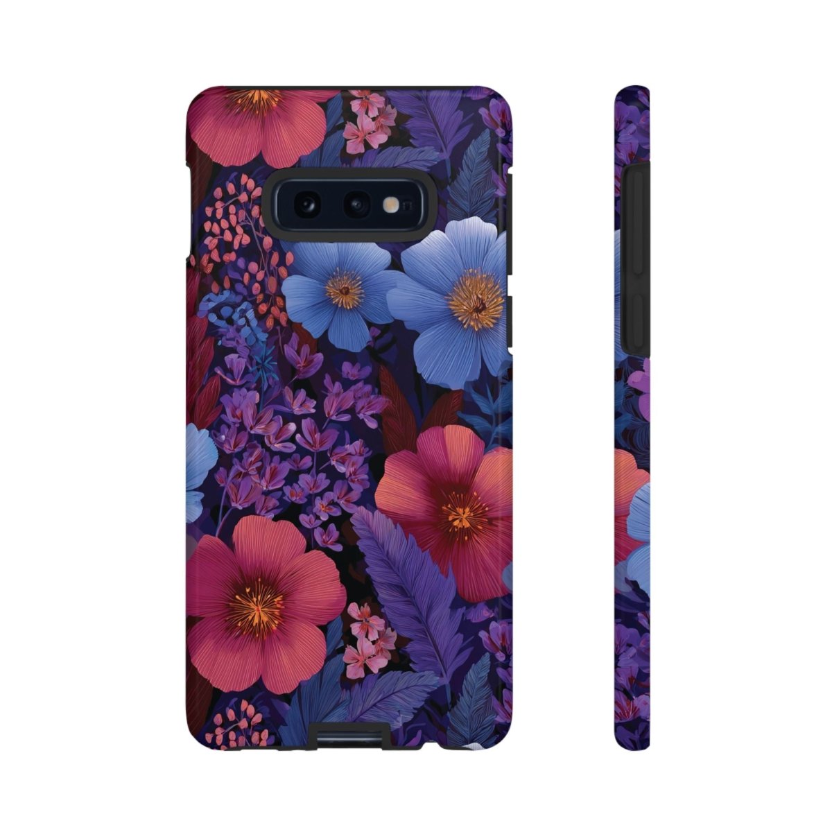 Samsung Galaxy S25 tough phone case with Lavender Tropics design, glossy finish, featuring vibrant tropical patterns.