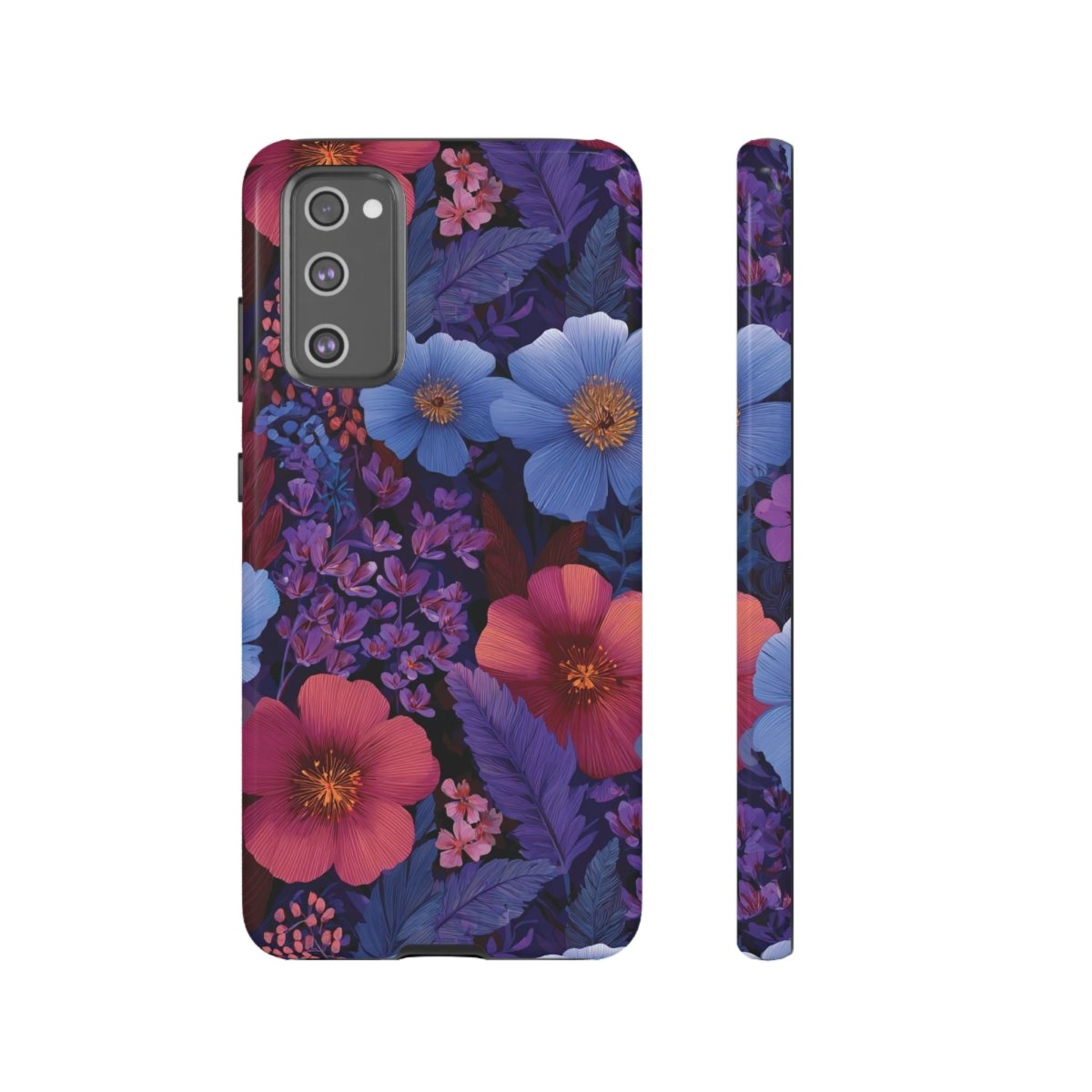 Samsung Galaxy S25 tough phone case with lavender tropical design, glossy finish, suitable for AU, NZ, and USA markets.