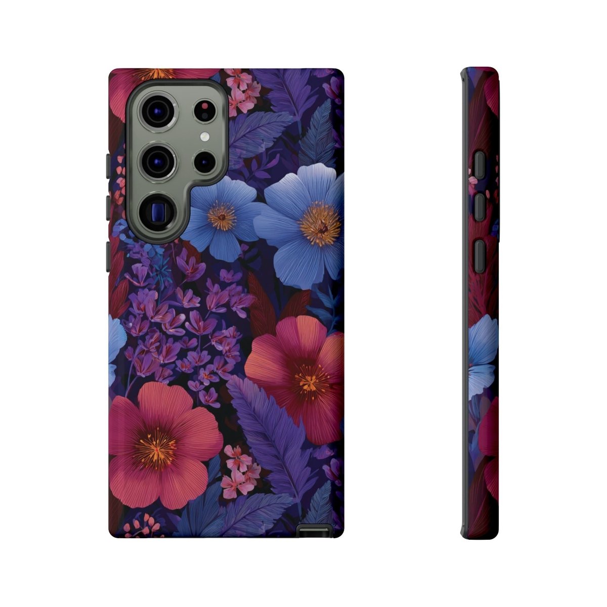 Samsung Galaxy S25 tough phone case by Printify featuring Lavender Tropics design, glossy finish, durable protection.