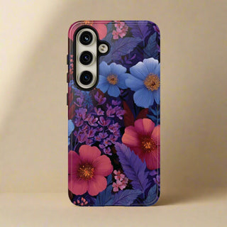 Samsung Galaxy S25 tough phone case with lavender tropical design, glossy finish, for AU, NZ, and USA markets.