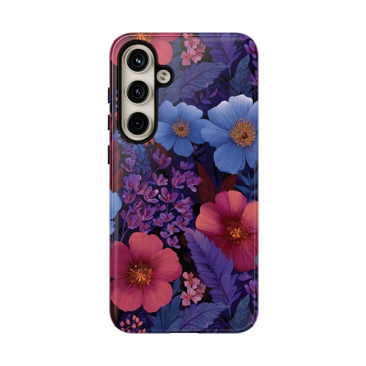 Samsung Galaxy S25 tough phone case by Printify with lavender tropics design, glossy finish, suitable for AU, NZ, and USA.