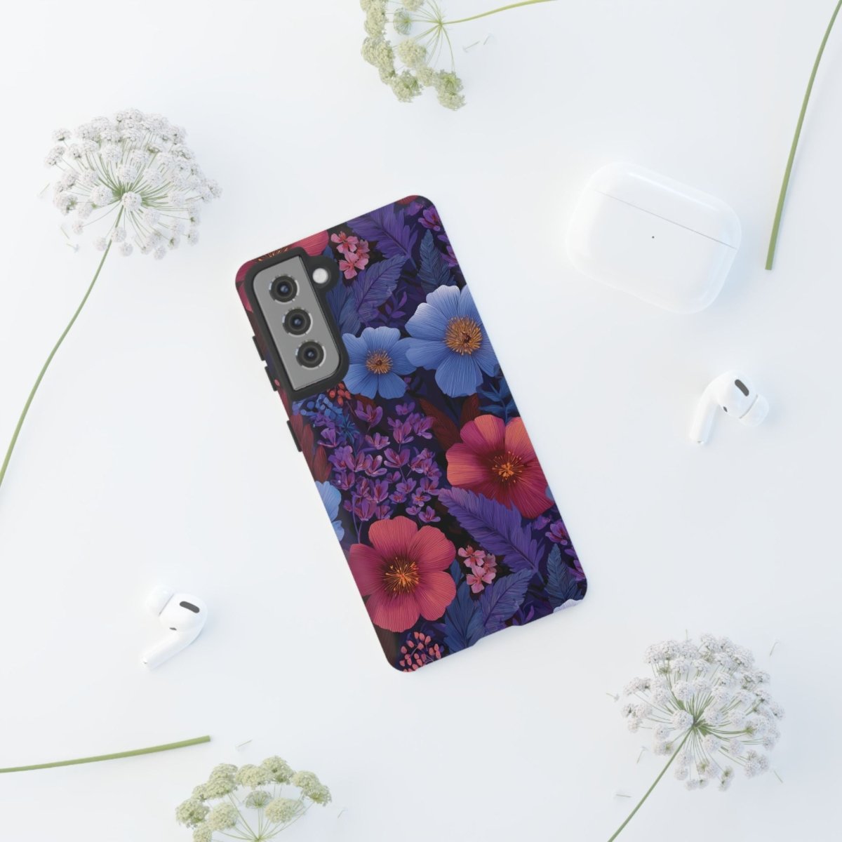 Samsung Galaxy S25 tough phone case by Printify featuring Lavender Tropics design, glossy finish, suitable for AU, NZ, and USA.