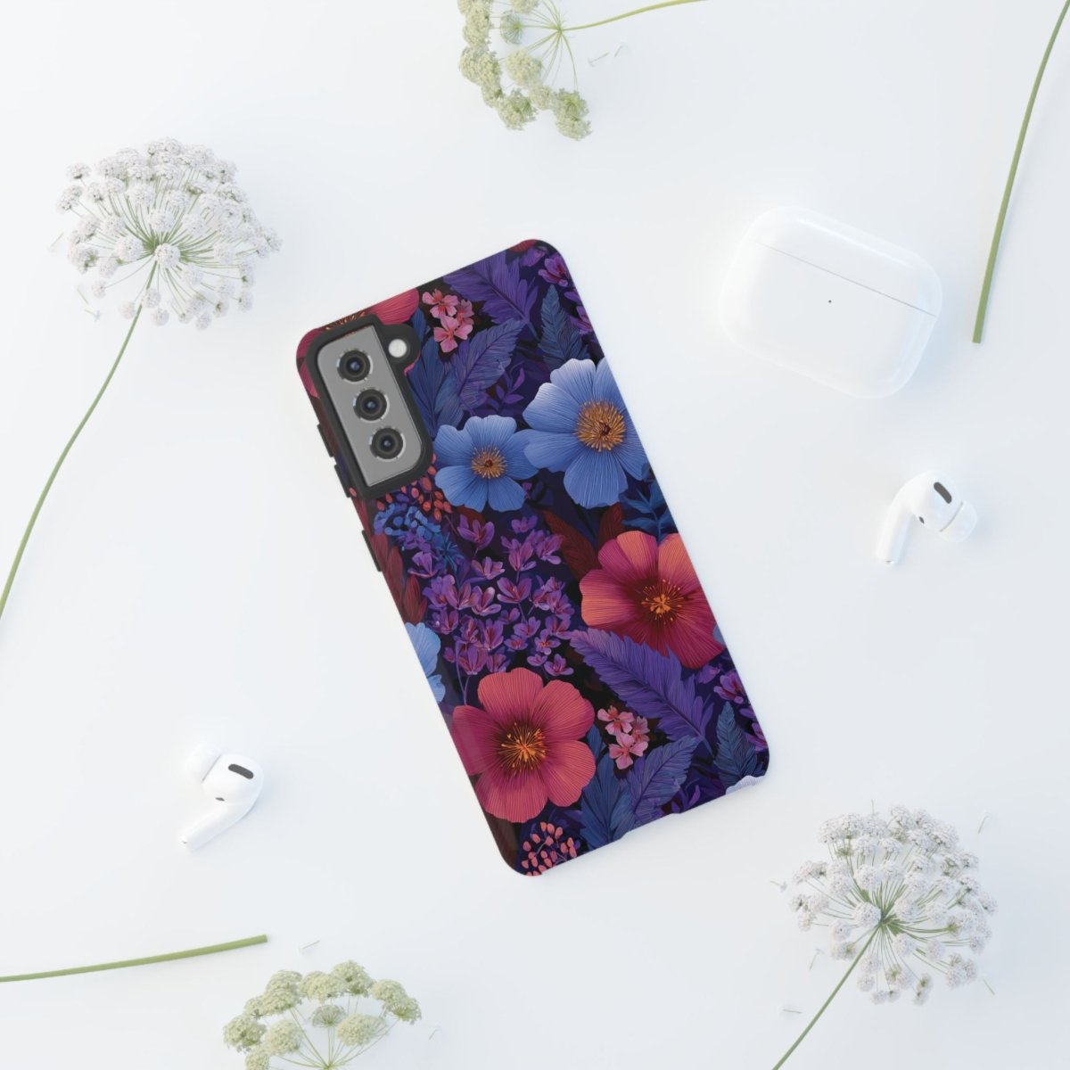 Lavender Tropics Samsung Tough Phone Case for Galaxy S25, glossy protective phone cover by Printify, designed for AU, NZ, and USA markets.