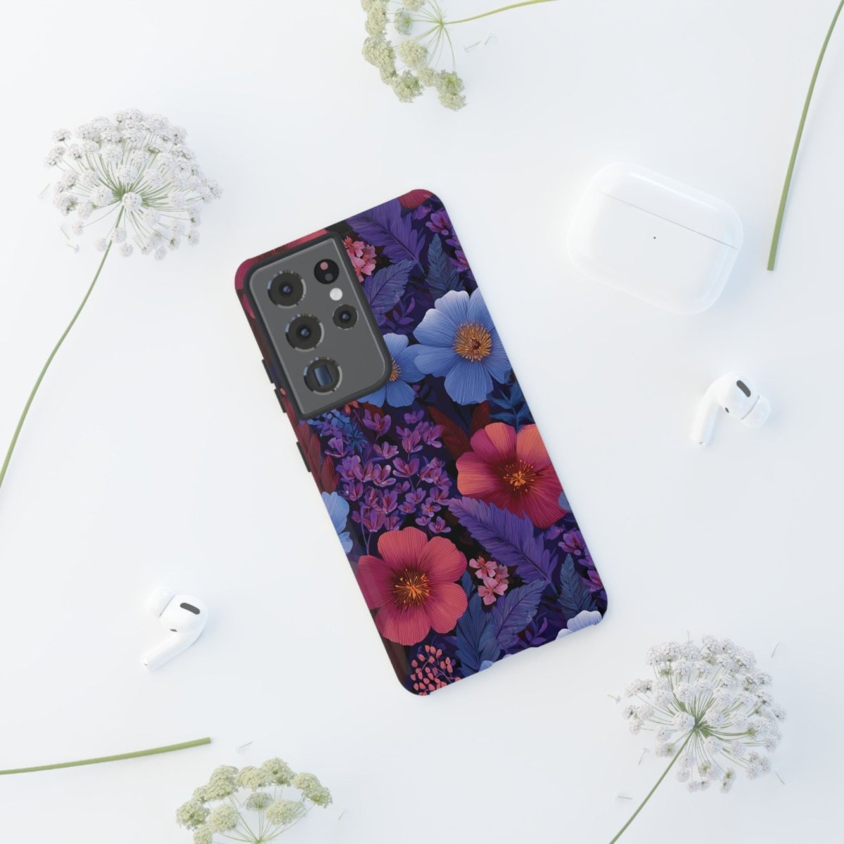 Samsung Galaxy S25 tough phone case by Printify featuring Lavender Tropics design, glossy finish, protective and durable.