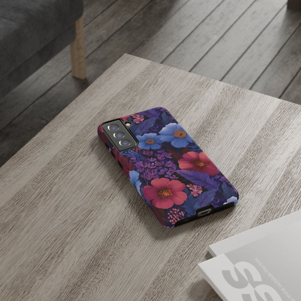Samsung Galaxy S25 tough phone case by Printify with lavender tropics design, glossy finish, suitable for AU, NZ, and USA markets.