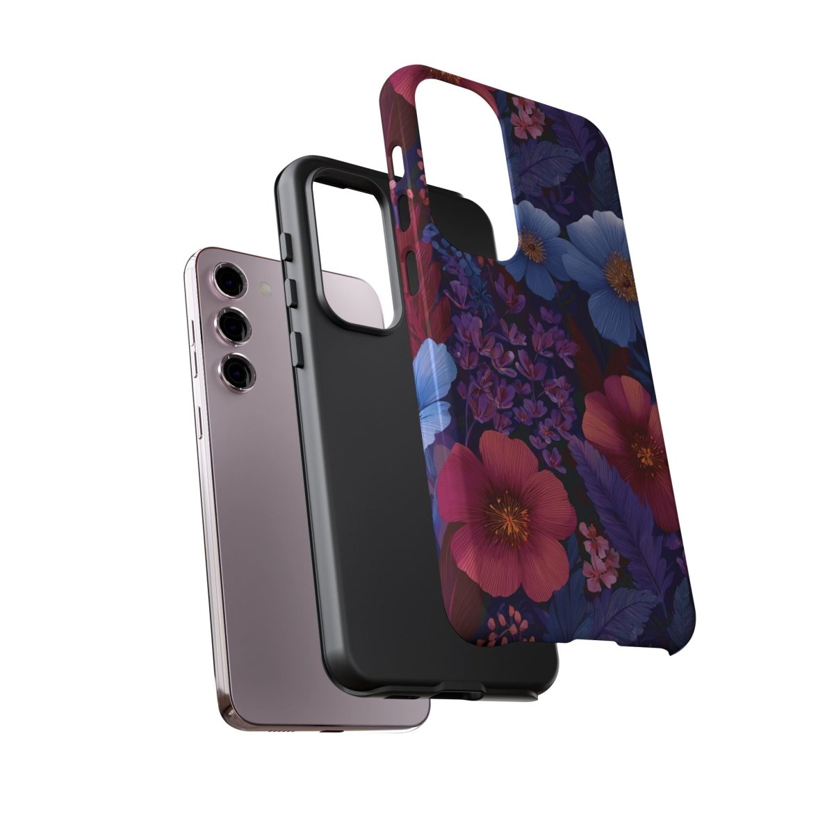Samsung Galaxy S25 tough phone case by Printify with lavender tropical design, glossy finish, suitable for AU, NZ, and USA.
