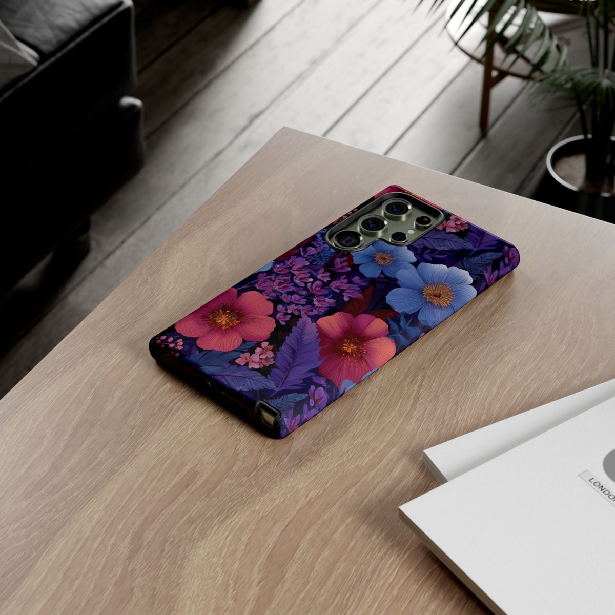 Samsung Galaxy S25 tough phone case by Printify with Lavender Tropics design, glossy finish, protective and stylish.