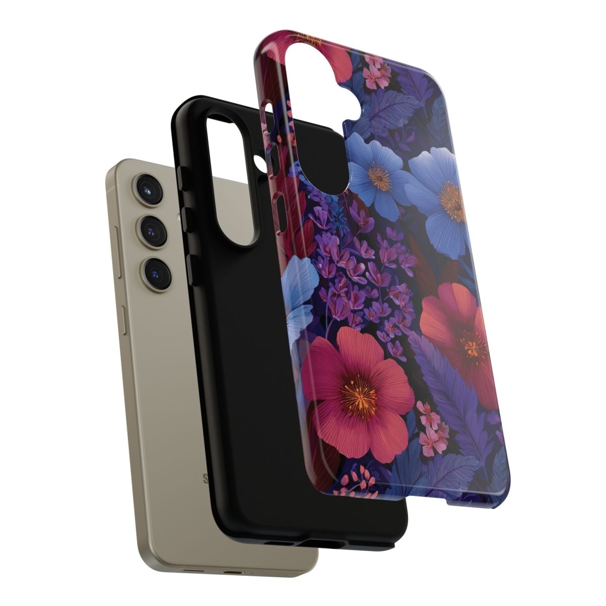 Samsung Tough Phone Case for Galaxy S25 featuring Lavender Tropics design, glossy finish, from Printify, suitable for AU/NZ/USA regions.