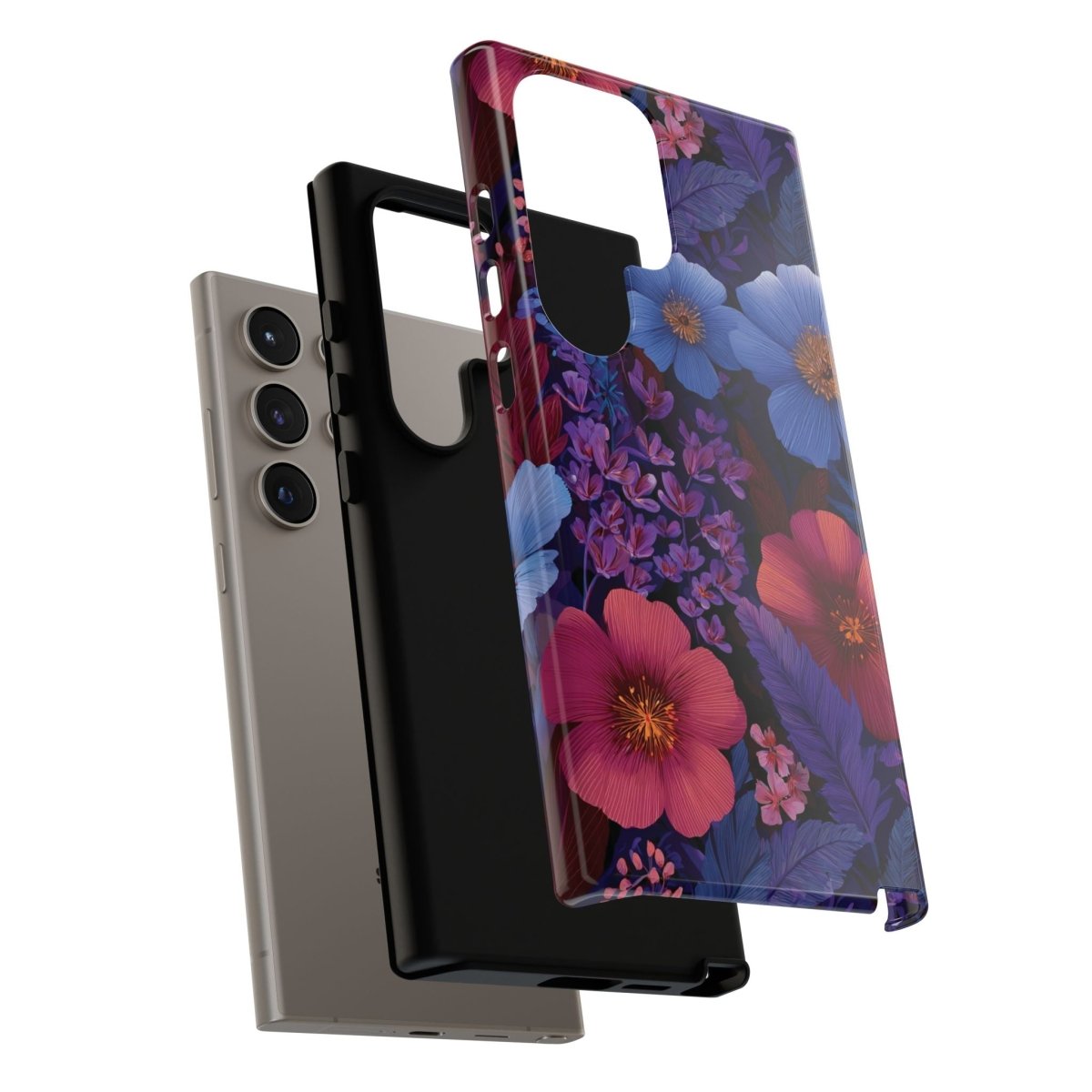 Samsung Galaxy S25 tough phone case by Printify with Lavender Tropics design, glossy finish, durable protective cover.