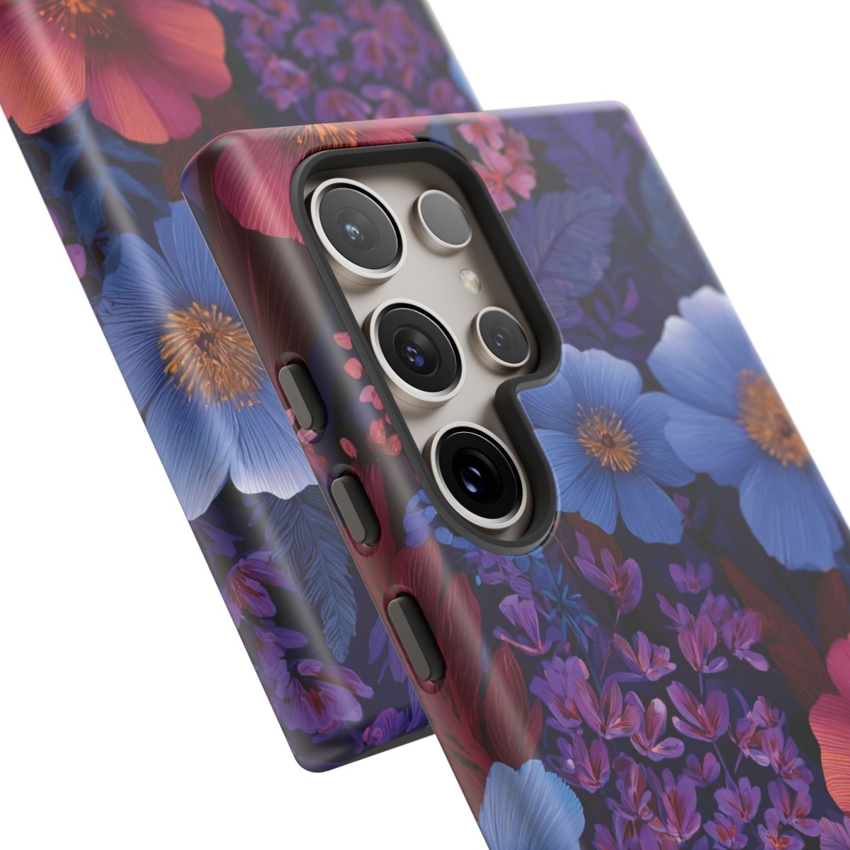 Samsung Galaxy S25 tough phone case with lavender tropics design, glossy finish, by Printify.
