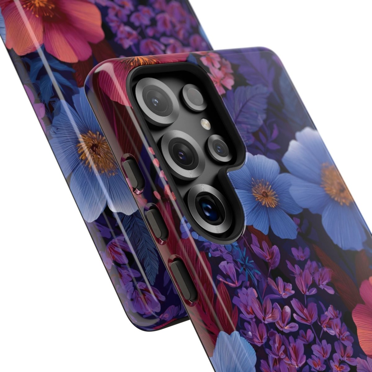 Samsung Galaxy S25 tough phone case by Printify featuring Lavender Tropics design, with glossy finish and rugged protection.